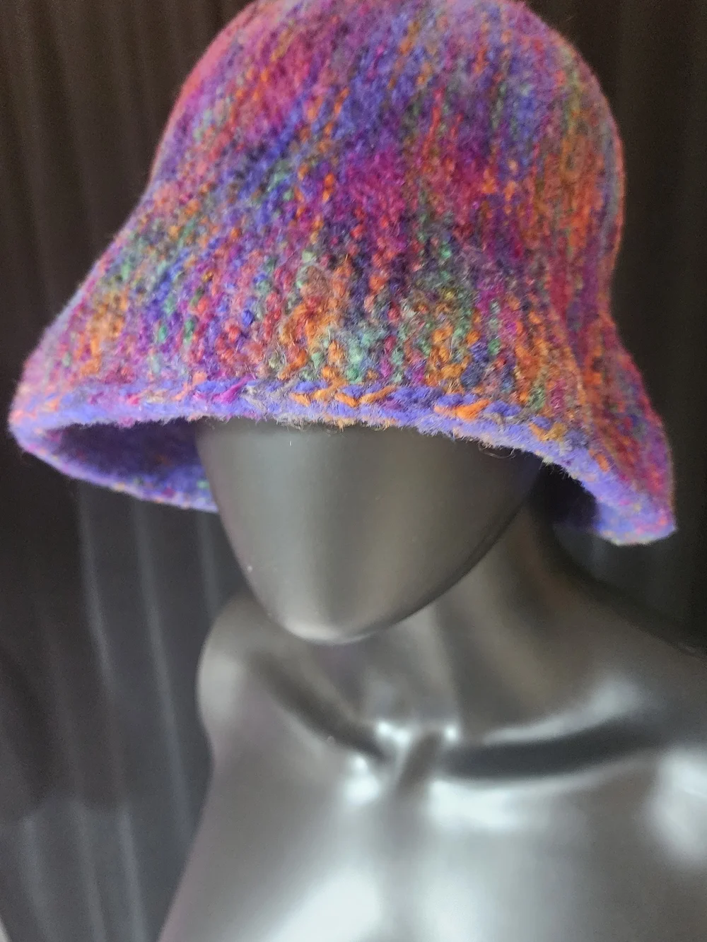 Vintage Psychedelic Wool Bucket Hat Multicolor Rainbow Knit - Picture 3 of 6